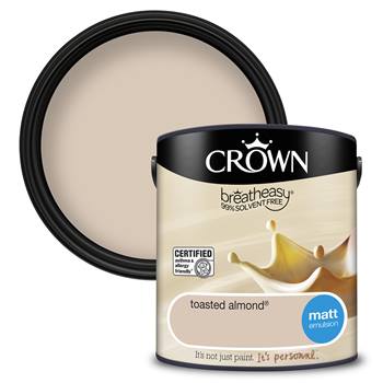 Crown Paints breatheasy® Coloured Matt Emulsion - asthma & allergy friendly® Interior Wall and Ceiling Paint - toasted almond® - 2.5L