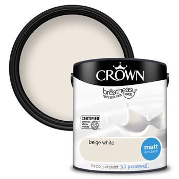 Crown Paints breatheasy® Coloured Matt Emulsion - asthma & allergy friendly® Interior Wall and Ceiling Paint - beige white - 2.5L