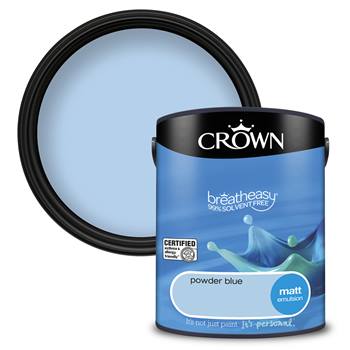 Crown Paints breatheasy® Coloured Matt Emulsion - asthma & allergy friendly® Interior Wall and Ceiling Paint - powder blue - 5L