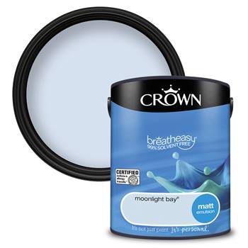 Crown Paints breatheasy® Coloured Matt Emulsion - asthma & allergy friendly® Interior Wall and Ceiling Paint - moonlight bay® - 5L