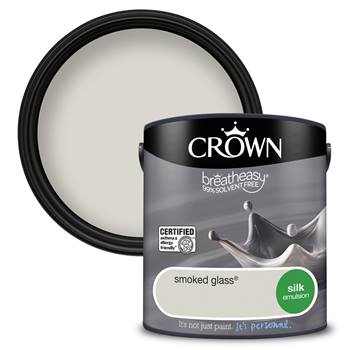Crown Paints breatheasy® Coloured Silk Emulsion – asthma & allergy friendly® Interior Wall and Ceiling Paint – smoked glass® - 2.5L