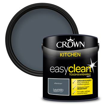 Crown Paints easyclean® Kitchen Matt Emulsion with GREASEGUARD+ - Washable & Wipeable Multi Surface Interior Paint - aftershow® - 2.5L