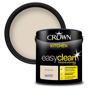 Crown Paints easyclean® Kitchen Matt Emulsion with GREASEGUARD+ - Washable & Wipeable Multi Surface Interior Paint - afternoon tea® - 2.5L