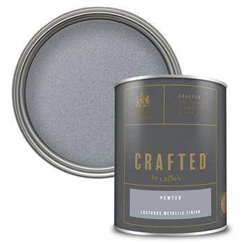 CRAFTED™ by Crown Lustrous Metallic Emulsion - Shimmering Interior Wall and Wood Paint - Pewter - 1.25L